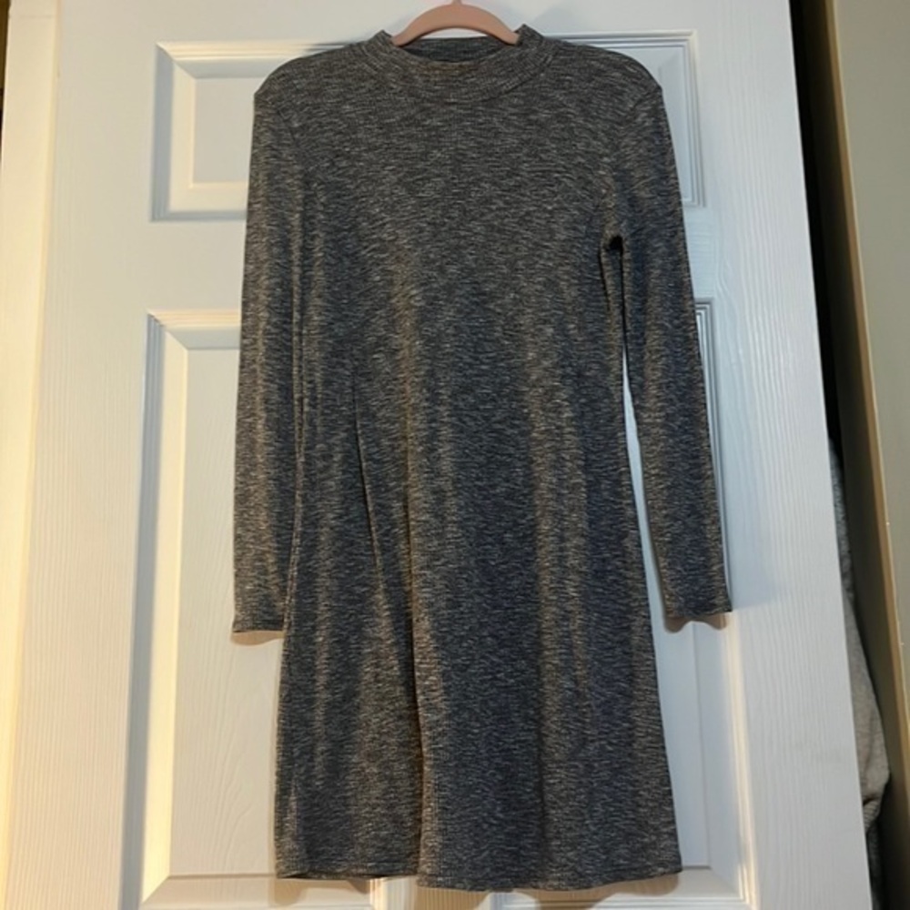 Madewell mockneck long sleeve fit and flare cotton knit dress grey size small